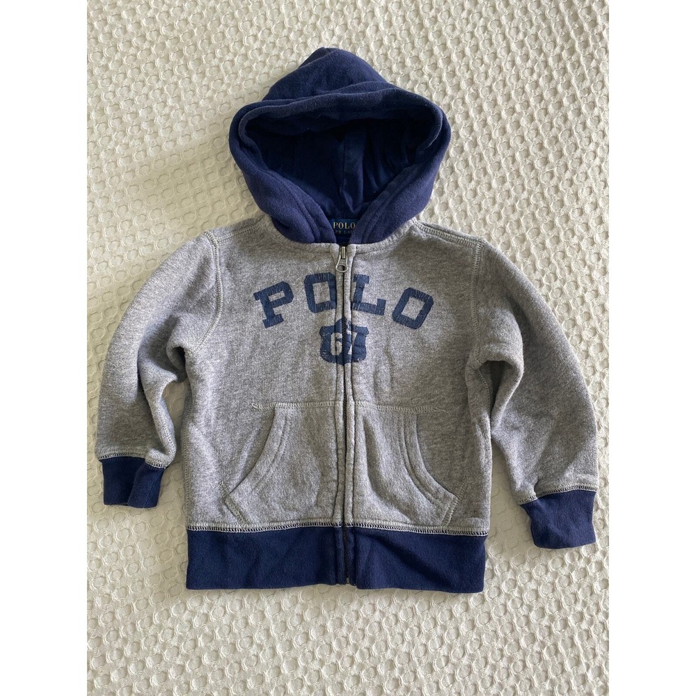 Polo Ralph Lauren Kids Gray Navy Blue Zip Up Hoodie Sweatshirt Polo 67 Size 2 2T